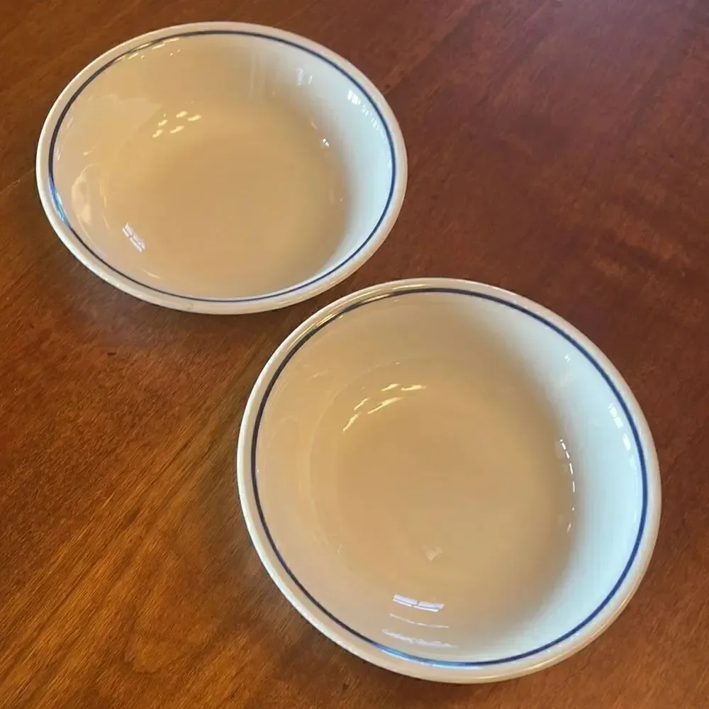 Set of 2 Corelle Sandstone Navy Band Berry Dishes